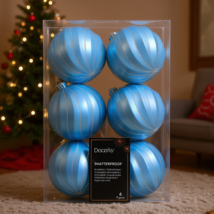 Ensemble de boules de Noël en plastique bleu ciel (6 pièces) Kaemingk, décorations festives compatibles pour les fêtes - Product Image 3