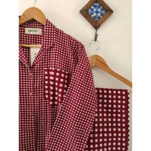 Luxury <b>Women's</b> Cherry Checks Long Sleeves Pajama Set Soft Breathable Woven Fabric Elastic Waist Closure Custom Logo <b>Thermal</b> - Product Image 3