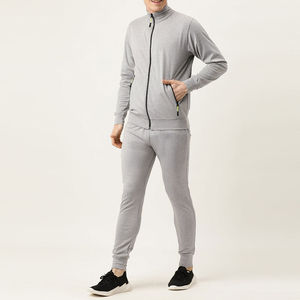 Plain <b>Light</b> Grey Tracksuit <b>Men</b> Premium Fleece Zip <b>Jacket</b> And Jogger Set Winter Activewear Wholesale OEM Factory Direct Supply - Product Image 3