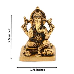 Brass Sitting Ganesh <b>Statue</b> for Home Entrance Decor, Diwali Gift, Height 5.08 cm - Product Image 2