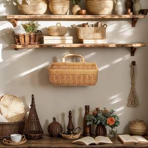 Cesta de Almacenamiento de Cocina de Ratán Tejida a Mano |   Organizador de Frutas y Verduras para Colgar en la Pared |   Organizador de Especias y Artículos Diversos Tejido para Mesa - Product Image 4