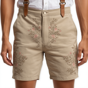 Pantalones Cortos Bávaros de Gamuza Beige Claro Personalizados, Pantalones Cortos Tradicionales de Cuero para Oktoberfest, Fabricante OEM - Product Image 1