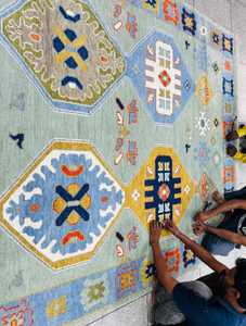 Alfombra Anudada a Mano de Diseño Moderno, Personalizable, Hermosa, con Colores Vibrantes, Patrón Turco Persa, Pelo Afelpado - Product Image 4