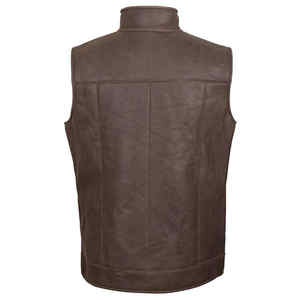 2024 New Brown Men's <b>Leather</b> <b>Vest</b> High Quality OEM Wholesale New Style Outwear with Fashion Pocket Decoration for Winter Warmth - Product Image 4