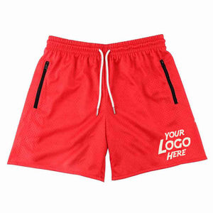 Short de sport rouge personnalisé pour hommes avec poches zippées avec cordon de serrage en maille Short de sport pour entraînement de gymnastique et vêtements de basket-ball - Product Image 6