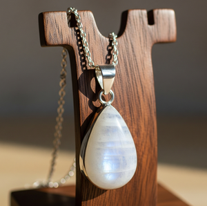 Colgante de estilo bohemio de Plata de Ley 925, piedra lunar azul, piedras de cristal curativas con símbolo budista de oro de 18 quilates, abalorios de moda - Product Image 3