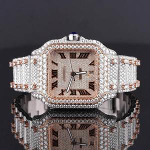 Montre automatique de luxe en acier inoxydable avec diamants de laboratoire et mouvement suisse ETA, carrée, résistante à l'eau, entièrement sertie de diamants. - Product Image 2