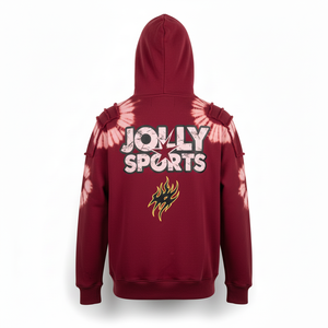 <b>Mens</b> Heavyweight Pullover <b>Hoodie</b> 380 GSM Soft Cotton Fleece Acid Wash <b>Red</b> Tone Raw Panel Custom Print Logo Basics <b>Hoodie</b> - Product Image 2