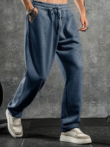 Pantalon décontracté pour homme en coton anti-rides vert clair de qualité supérieure, respirant, toutes saisons, coupe large, grandes tailles - Product Image 3