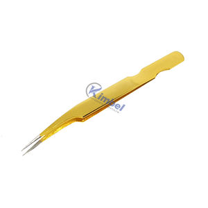 Pince à épiler d'extension de cils en acier inoxydable couleur or avec pointe en fibre droite et forte - Product Image 3