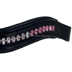 Équipement pour chevaux en gros produits de course bracelet de front de cheval en cuir rembourré fait à la main avec cristal argenté rose décoratif méga bling - Product Image 1