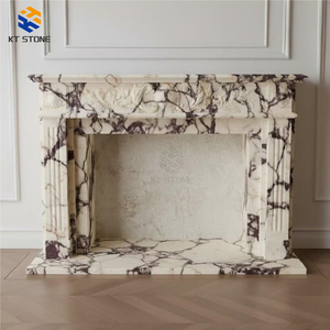 3D-gegraveerde marmeren schouw met modern design, luxe handgesneden lila marmeren schouw voor binnenhuisdecoratie - Product Image 2