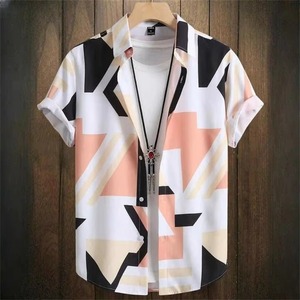 เสื้อเชิ้ตฮาวายครึ่งตัวสำหรับเด็กผู้ชายเสื้อเชิ้ตทางการกระดุมแถวเดียวพิมพ์ลายดิจิตอลเรขาคณิตลำลองสำหรับฤดูร้อน - Product Image 3