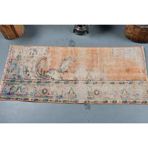 Alfombra Vintage de Lana Turca Ecológica de 180 cm x 420 cm, Color Naranja y Azul, Alfombra Clásica Rectangular de Gran Tamaño para Comedor con Revestimiento de Látex - Product Image 3