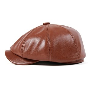Genuine Leather Newsboy Cap Unisex High Quality Octagonal <b>Hat</b> Four Seasons Adjustable <b>Beret</b> Real Cowskin Flat Cap - Product Image 3
