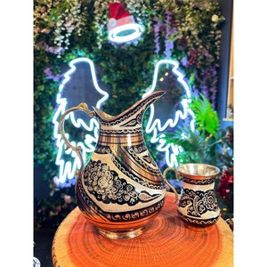 Approvisionnement direct d'usine pichet en cuivre ottoman fait à la main cruche turque gravée pichet à eau en métal de style vintage - Product Image 6