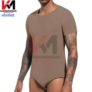 Custom Fit Mens Short Sleeve Bodysuit Round Neck Leotard <b>Romper</b> Pajamas OEM Wholesale Bulk Onesies Wholesalers - Product Image 4