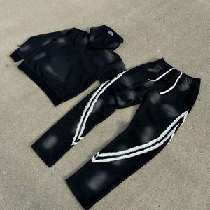 Conjunto Deportivo de Felpa 100% Algodón para Hombre al por Mayor, Sudadera con Capucha y Pantalones con Lavado Ácido Personalizado, Bordado Liso, Ropa Urbana - Product Image 1