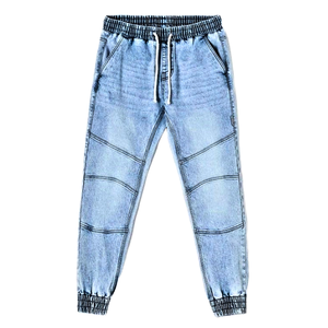 Pantalon de jogging décontracté en denim pour hommes, avec fermeture à taille haute élastique de qualité supérieure, pantalon confortable à jambe droite - Product Image 3
