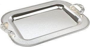 Plateau de service Offre Spéciale plateau en marbre blanc vert noir avec poignées en argent plateau en marbre décoratif en gros décor à la maison - Product Image 2