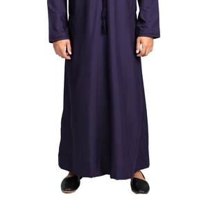 Túnica Masculina de Algodón Cómoda y Transpirable, Estilo Thobe Árabe, Cuello Redondo, Manga Larga, Color Sólido, Túnica Morada Teñida Personalizada con Borlas - Product Image 6
