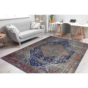 Tapis turc bleu marine : style bohème, lavable en machine, tapis imprimé, tapis à poils doux - Product Image 3