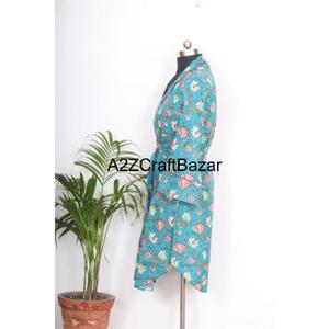 Happy Queens femmes moderne tricoté coton moulante robe de plage mi-longue écologique lavable respirant col en v à manches longues bouton - Product Image 3