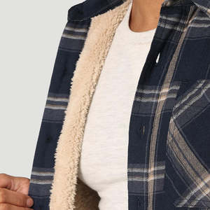 <b>Men's</b> Plaid Flannel Shirt <b>Jacket</b> Custom Stand Collar Warm Long Sleeve Quilted <b>Lined</b> Front Logo Design Rain Weather Winter <b>Jacket</b> - Product Image 2