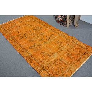 Alfombra turca Vintage de 3,7x7,3 pies, diseño clásico de retazos naranja, área grande, tejido plano de lana, respaldo de látex para uso en el pasillo del coche - Product Image 4