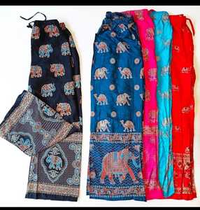 Pantalon Palazzo imprimé blanc respirant pour femmes décontracté Style d'été indien mi-taille fermeture élastique motif Animal volants - Product Image 2