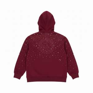 Sweat à capuche en coton lourd de haute qualité avec logo personnalisé en strass, fermeture éclair, couleur marron, streetwear personnalisé pour hommes - Product Image 2
