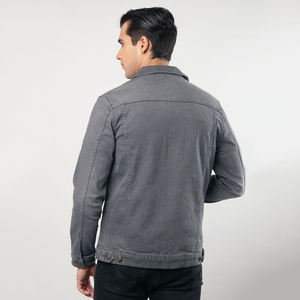 Veste en jean coupe ajustée pour hommes de style High Street vêtements d'extérieur décontractés d'hiver avec logo avant de couleur unie veste en jean à simple boutonnage - Product Image 2