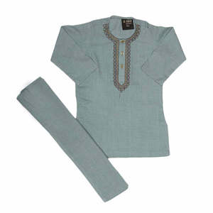Boys Embroidered Shalwar Suit - Steel <b>Blue</b> - Product Image 1