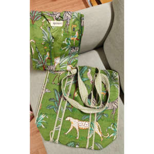Ensemble de 2 sacs fourre-tout et peignoirs en toile verte Jungle Joy, taille unique, printemps-été - Product Image 1