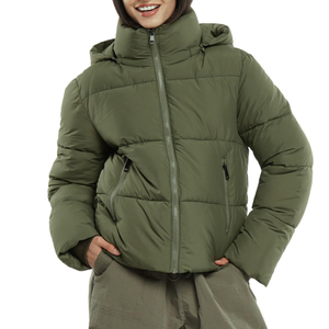 แจ็กเก็ตแบบสั้นสำหรับผู้ชายและผู้หญิงแจ็กเก็ตขนเป็ดสีกากีสีเขียวผ้าครอปสไตล์ลำลองสำหรับฤดูหนาวเทรนด์2025 - Product Image 4