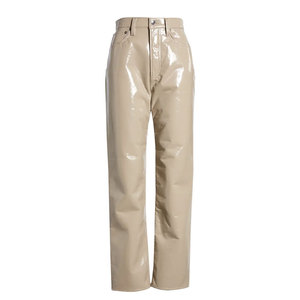 High Quality Casual Wear <b>Women</b> Leather Pants Solid Color Top Selling Streetwear <b>Women</b> Leather Pants - Product Image 1