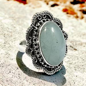 Anillo de piedra de Aguamarina natural de Plata de Ley 925 vintage con piedras preciosas para mujer, anillo étnico de aspecto artesanal, fabricante de diseño personalizado - Product Image 1