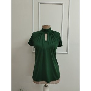Blusa de Cuello Alto de Manga Corta para Mujer con Detalle de Volantes, Blusa Sandy, 36659 - Esmeralda - Product Image 4