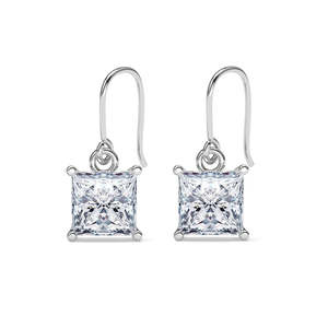 Boucles d'oreilles pendantes carrées géométriques en argent Russo avec perle et diamant, tendance or rose et platine pour mariage et soirée - Product Image 1