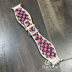 Nouveau bracelet de montre intelligent en cuir véritable de luxe en gros, bracelet de montre en cuir à carreaux, bracelet de montre en cuir artisanal, bracelet de montre unisexe de remplacement - Product Image 1