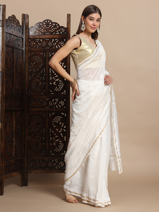 Lujoso Sari de seda tradicional Chikankari y Zari Work Chanderi con pieza de blusa para ropa india y paquistaní de invierno - Product Image 5