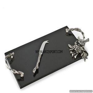 Bandeja de mármol negro de calidad de lujo con marco de metal Decoración de mesa Bandeja para servir alimentos y plato Vajilla Hotel y restaurante - Product Image 5