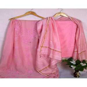 Elegance Pink Women's <b>Suit</b> Set Hand Embroidered <b>Chikankari</b> Unique and Stylish <b>Chikankari</b> Work on Pink Fabric - Product Image 1