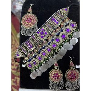 Bijoux tribaux afghans Kuchi en laiton vieilli, faits à la main, vintage, ethniques, plaqués rhodium, pierres en zircon pour fête de mariage, vente chaude - Product Image 1