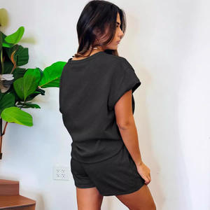 Conjunto de Top y Shorts de Algodón al por Mayor, Textura de Primavera y Verano, Color Sólido de Moda, Cuello Alto, Manga Corta, Estilo Urbano - Product Image 4