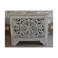 Meuble moderne en bois Indore Table de chevet en bois à 2 tiroirs sculptés pour salle de bain, cuisine ou parc
