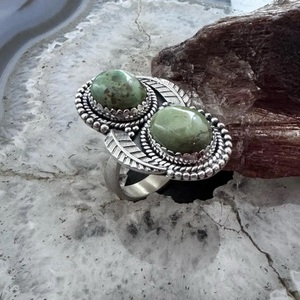 Green Turquoise Bezel Setting <b>Adjustable</b> <b>Ring</b> Sterling <b>Silver</b> Handmade Southwestern Style Boho Jewelry Party for Women - Product Image 2