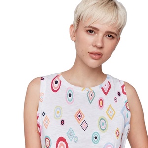 Haut en coton sans manches personnalisé pour femmes avec imprimé géométrique multicolore, chemisier d'été décontracté pour femmes pour les commandes en gros OEM/ODM - Product Image 3