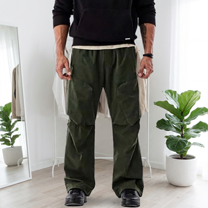 Pantalon cargo vert olive pour homme, taille élastique, plusieurs poches, style décontracté, tissu en toile mi-lourd, vêtements d'automne - Product Image 3