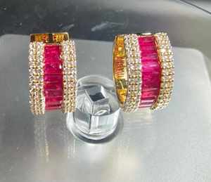 Boucles d'oreilles fines élégantes en rubis rose et diamants naturels avec pierres de conception Baugette Bijoux en diamant de luxe - Product Image 1